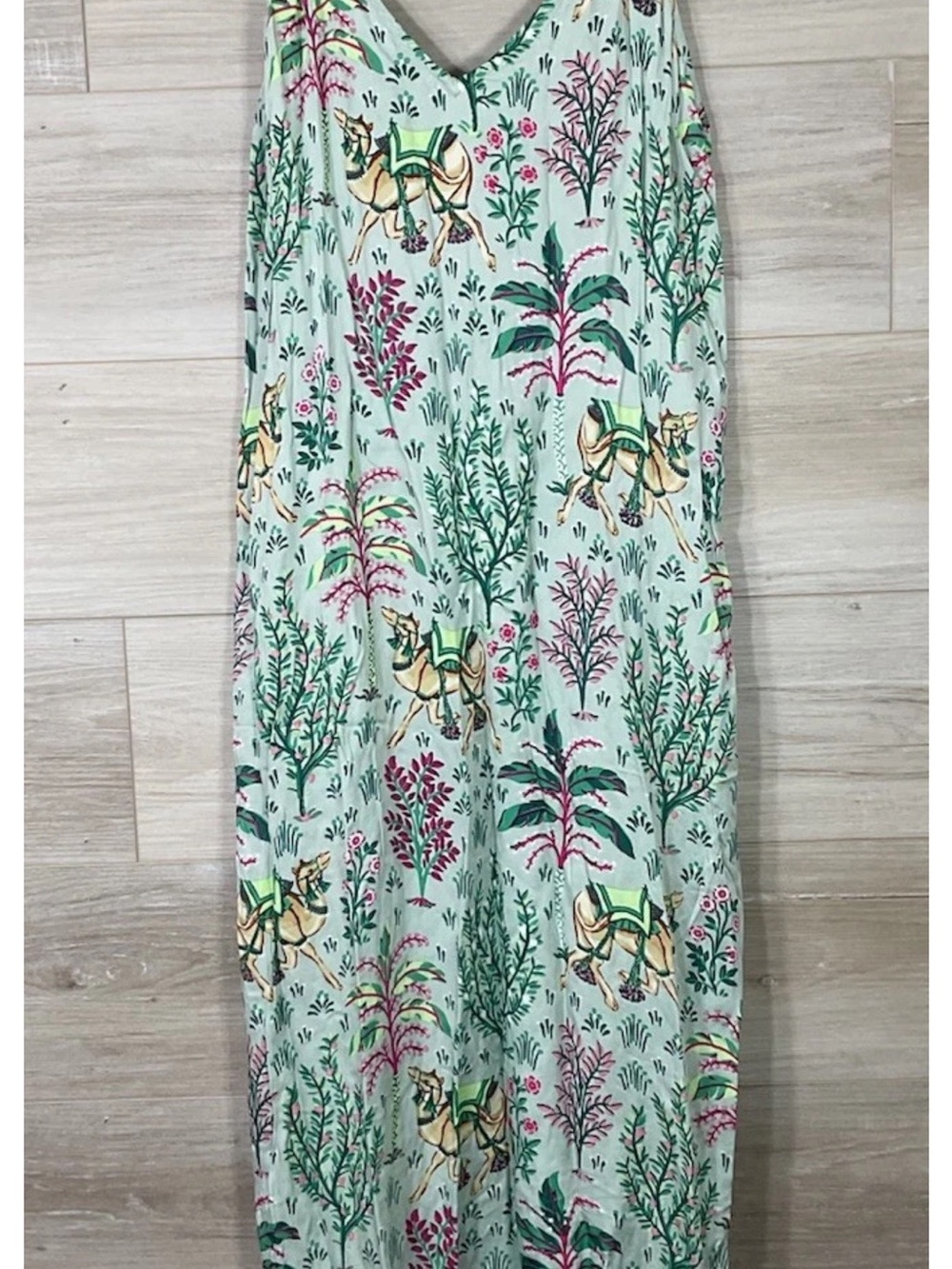 Print fresh Floral & Camel Print Mint Green Maxi Skirt